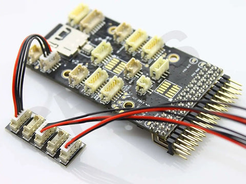 Pixhawk I2C Splitter Expand Module For Flight Controllers Lets You Add Four Extra I2C Ports So You Can Run A Compass External LED Digital Airspeed Sensor And More With Easy Plug In Setup, shown with connectors and wires.
