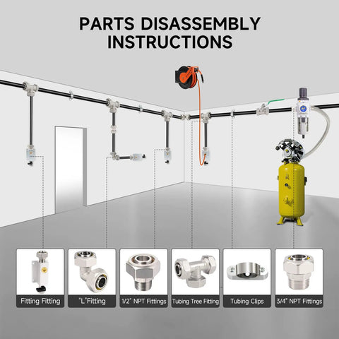 Diagram of Three Quarters Inch Shop Air Line Kit With 200 Foot HDPE Aluminum Piping Rapid Air System for garage installation