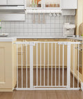 Extra Wide Baby Gate For Stairs And Doorways 27 To 43 Inches Auto Close Safety Gate with extenders in a kitchen entryway