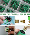 270 Piece Car AC O Ring Kit With 18 Sizes Fluorine Rubber Gaskets For Automotive AC Repair And Plumbing Sealing Box Leakproof Seal Kit For Compressor And HVAC Maintenance showcasing green gaskets and fittings.