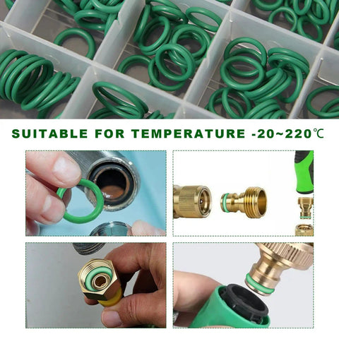270 Piece Car AC O Ring Kit With 18 Sizes Fluorine Rubber Gaskets For Automotive AC Repair And Plumbing Sealing Box Leakproof Seal Kit For Compressor And HVAC Maintenance showcasing green gaskets and fittings.