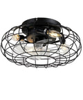 15.7" Flush Mount Caged Ceiling Fan with Light, Industrial Reversible 6-Speed DC Fan with Remote, Black Wire Cage Ceiling Fan, E12 Light Sockets (Bulbs Excluded) for Indoor Bedroom Kitchen - close-up view of black wire cage and light bulbs