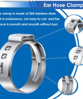 Stainless steel ear clamp from All In One Hose Clamp Kit With 350Pcs 5.3 To 51Mm Single Ear And Worm Gear Clamps, detailed view.