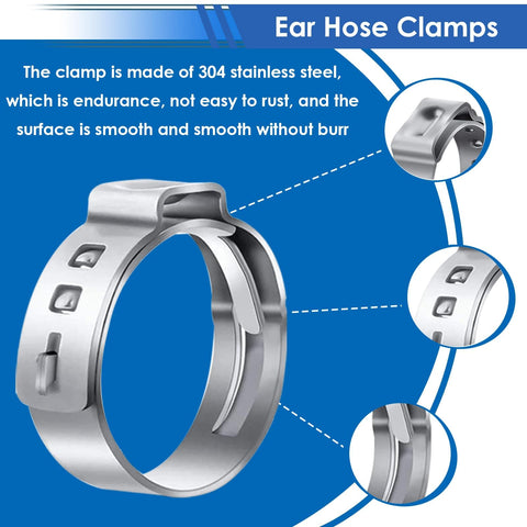 Stainless steel ear clamp from All In One Hose Clamp Kit With 350Pcs 5.3 To 51Mm Single Ear And Worm Gear Clamps, detailed view.
