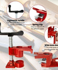 Heavy Duty 4 Pack 3/4 Inch Pipe Clamps With Foot Design for woodworking, featuring ergonomic handle and spring clip, close-up view.