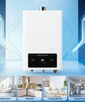 Ridiculously Fast Natural Gas Tankless Water Heater Dropping Instant Hot Water On Demand For Whole House Homes With Slick Digital Temperature Control and Zero Downtime Action displayed in modern kitchen setting.