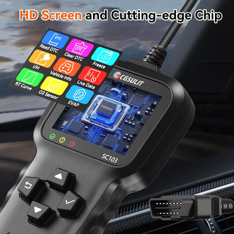 OBD2 Scanner Car Code Reader For Diagnostics And Troubleshooting, HD screen showing live data stream and DTCs