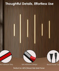 Six Piece Slat Wall Light Kit For Wood Panels With Adhesive Black LED Strips installed on wood slat wall showing simple installation.