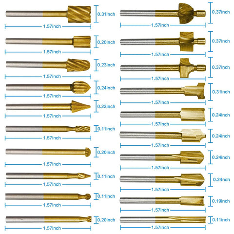 20 Piece HSS And Carbide Router Bit Set With One Eighth Inch Shank For DIY Woodworking, Carving, Sculpting, Engraving And Drilling
