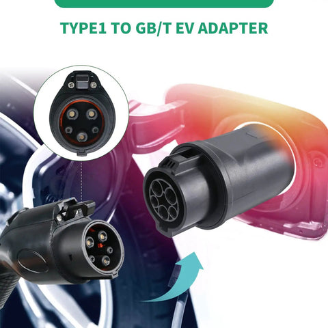 Premium Grade Type One To Gbt Ev Charging Adapter Sae J1772 To China Standard Connector 32A 7.2Kw showing plug details.