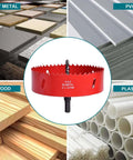 4-inch (102mm) HSS bi-metal hole saw with pilot bit, red, for wood, plastic, drywall and metal sheets