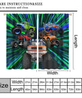 Monster Truck Curtain Set For Boys Bedroom Cartoon 3D Green Light Graffiti 4x4 Flame Buggy Car Window Drapes 42x45 Inches