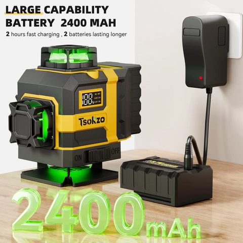 16 Lines Laser Level With Tripod For DIY Projects Self Leveling For Indoor Use Two Batteries Included High Accuracy Cross Line Tool Built For Handyman Pros, 2400mAh battery