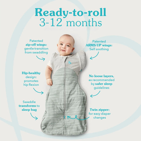 Baby wearing Transition Swaddle With Zip Off Wings for Easy Arm Free Sleep, gray, for 13 to 19 lb, 1.0 TOG, soft cotton