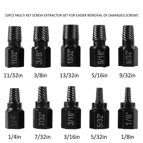 Must Have 10-Piece Alloy Screw Extractor Kit For Removing Stripped Bolts And Damaged Screws With Easy Out Drill Bits That Grip Like A Boss, 10-piece set sizes