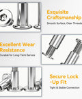 Premium Furniture Fastener Kit Contains 10 Pieces Of 12 Millimeter Flat Head Hex Cap Bolts Paired With Steel Barrel Nuts And Included Allen Wrench, showcasing smooth surface and clear threads.