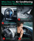 Image showing signs for replacing air conditioning compressor with various issues in vehicles. Top Tier AC Compressor With Clutch For Dodge Journey Chrysler 200 Avenger Cirrus Sebring 2.4 Liter And 3.5 Liter Engines 2007 Through 2020 Keep It Cool No Sweat Auto Refresh.