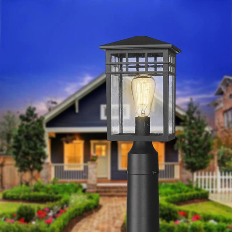 Outdoor Post Light Fixture With Black Finish And Seeded Glass Modern Exterior Pillar Lantern For Garden Backyard Patio Porch Or Pathway Weather Resistant And Durable Outdoor Lighting That Slaps