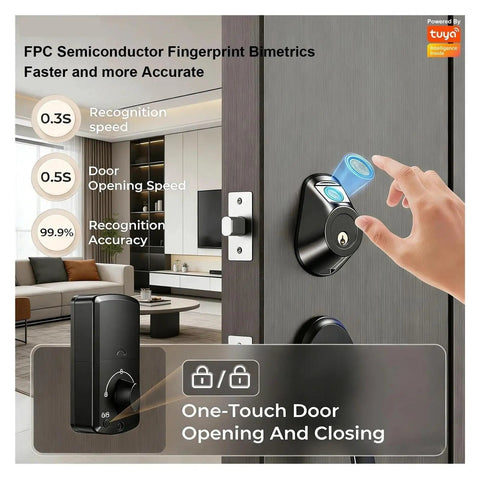 Next Level Smart Electronic Deadbolt Lock Providing Zero Drama Keyless Access With Lightning Biometric Scan and Remote Tap Control for Rock Solid Home Fortress Setup That Works Like Magic shown with one-touch fingerprint access on a modern door.