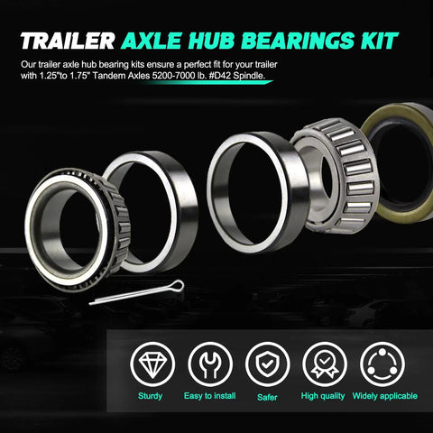 Beefed-Up Trailer Bearing Kit Set With Inner And Outer Bearings for 5200-7000 Lb Axles Fits 1.25 Inch To 1.75 Inch Tandem Axles