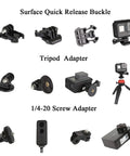 All In One Action Camera Gear Accessory Kit With Adhesive Helmet Base Mounts And Quick Attach Tripod Adapters Compatible display