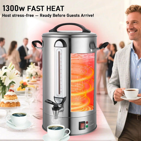120 Cup Commercial Coffee Urn For Catering And Events, 20L Stainless Steel Percolator With 1300W Quick Brew, Double Wall Insulation