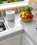 Kitchen countertop with white glossy marble contact paper for countertops and cabinets peel and stick self adhesive wallpaper waterproof.