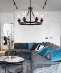 Farmhouse Chandelier For Dining Room Black Pendant Light 6-Light Round Rustic Ceiling Fixture With Glass Globes in living room