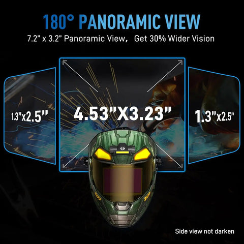 Pro Grade Auto Darkening Welding Helmet With True Color Digital Filter And Extra Wide Seven Point Two By Three Point Two Inch Panoramic View