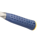Close-up of handle on Bricklayer And Mason Hammer 16 Oz USA Made Built Tough Pro Grade Masonry Tool with Shock Reduction Grip.
