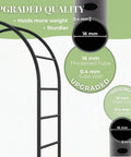 Sturdy Garden Pergola Arbor Arch Trellis With 55 Inches Wide And 94.5 Inches Tall Built To Last, 16mm Metal Tubes And 0.4mm Thickened Wall, Black Powder Coated Finish, Weather Resistant, Versatile Outdoor Decoration For Yard Or Patio with close-up on tube thickness.