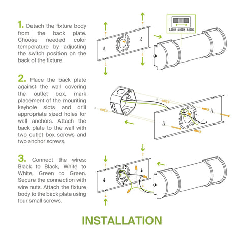 Installation guide for 18 Inch Vanity Light Bar Flush Mount For Bathrooms, Dimmable, 3 CCT Colors 3000K To 5000K, Nickel Finish