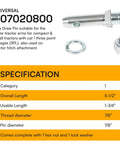Cat 1 Draw Pin Hitch Pin Set For Tractors - 5-1/2 Inch, 7/8 Inch Diameter with Hex Nut and Lock Washer