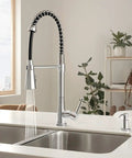 Precept Pull Down Kitchen Faucet With PowerInse Sprayer Chrome Finish in modern kitchen, 3 function spray, 1 or 3 hole installation