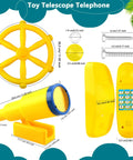 Pirate Ship Steering Wheel And Telescopes 3 Pack For Kids Plastic Swingset Accessories in Yellow shown with dimensions