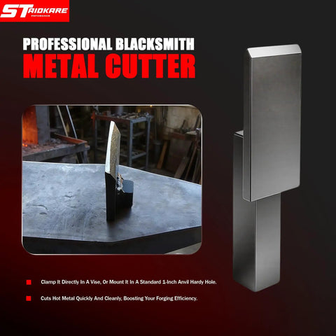 Three Piece Heavy Duty Anvil Hardy Tool Set with Three Quarters Inch Square Shank displayed on anvil in blacksmith shop