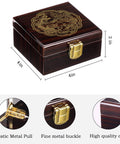 Brown wood finish box with dragon phoenix carving for mechanical skeleton pocket watch with Roman numerals, double case, chain included