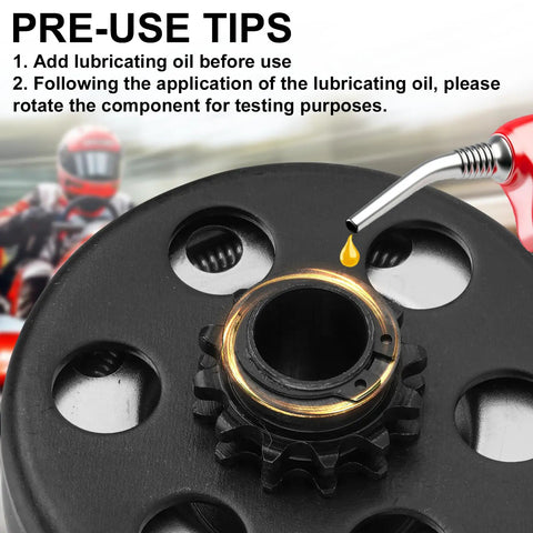 Pre-use tips for Three Quarter Inch Bore 12 Tooth Centrifugal Clutch With 4 Ft 35 Chain For Predator 212 Go Kart Engines, lubrication guide