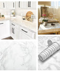 Peel And Stick White Marble Vinyl Countertop Backsplash Wrap 36 By 180 Inches Waterproof Self Adhesive Contact Paper application in kitchen