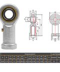 Slick 3/8 Inch Rod End Heim Joint Set Featuring Right Hand Female Threading Crafted From Hardened Ball Bearing Steel showing a detailed diagram and measurements.