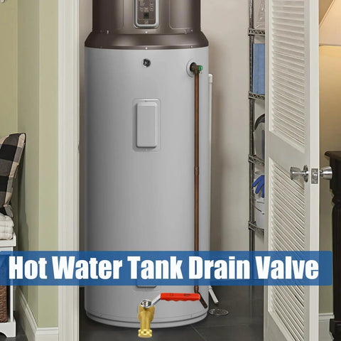 Installed Lead Free Brass Water Heater Drain Valve With Full Port Design Three Quarter Inch MIP To Three Quarter Inch Garden Hose
