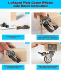 Smooth Rollin 1.25 Inch Rubber Side Mount Caster Wheels L Shaped Plate installation steps for furniture legs.