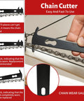 Bike Chain Tool Repair Kit With Link Pliers And Checker, Includes 4 Pairs Missing Links For 6 To 11 Speed Chains, Chain Breaker Tool And Pliers, showing chain cutter and wear gauge in use
