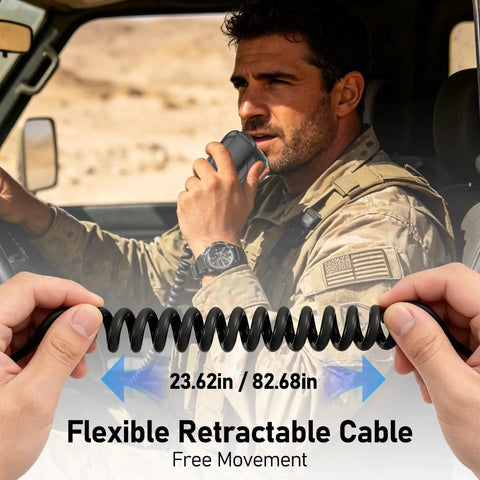 Man using Shoulder Mic For Walkie Talkie Remote Police Microphone With Omnidirectional Pickup Durable Waterproof Plastic