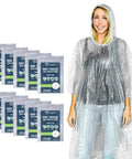 Clear Emergency Rain Ponchos For Adults Thick 0.03mm PE Waterproof Rain Gear displayed with packaging