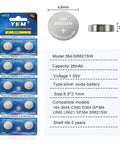 Top Shelf SR621SW And 364 Watch Batteries Ten Pack 1.55V Silver Oxide Button Cells in sealed packaging with specs