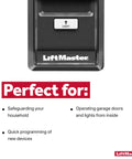 Close-up of Security Plus 2.0 Compatible Garage Door Control Panel with WiFi featuring light button and LiftMaster branding