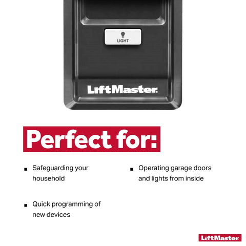 Close-up of Security Plus 2.0 Compatible Garage Door Control Panel with WiFi featuring light button and LiftMaster branding