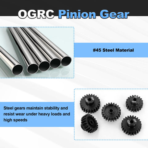 32P Pinion Gears Set 20T 21T 22T 23T 24T For 3.175mm Shaft RC Cars, 1/10 Scale Short Course Drift Rally, Hardened Steel 0.8 Mod Pinions Built Tough For Brushed Motors