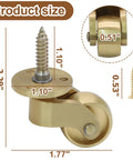 4 Pcs Universal Brass Caster Stem Wheels With 360 Degree Rotation And Brass Threaded Stems showing size dimensions and screw